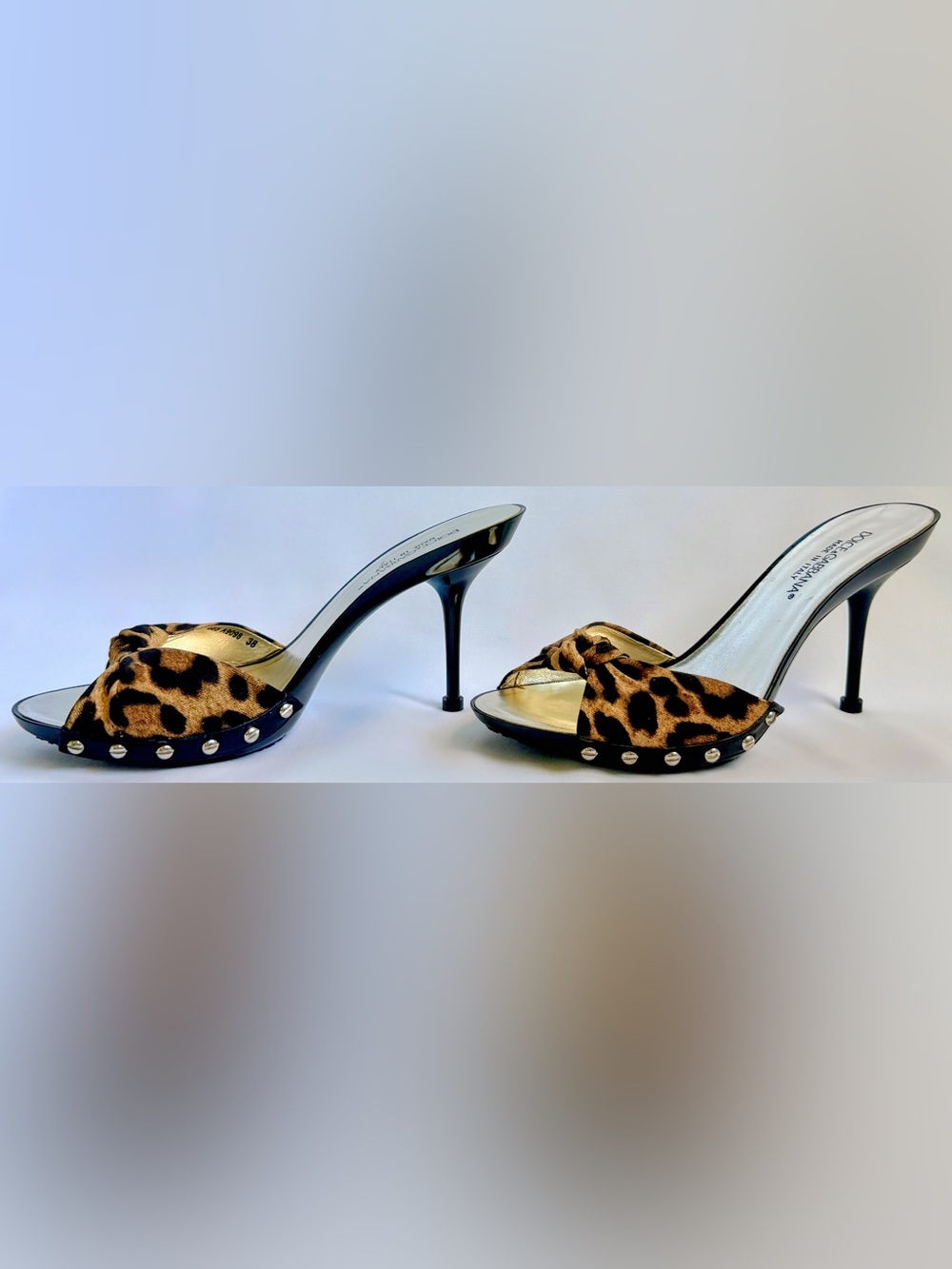 Vintage Dolce & Gabbana Leopard Print Studded Mule Stiletto Heels Y2K Size 38